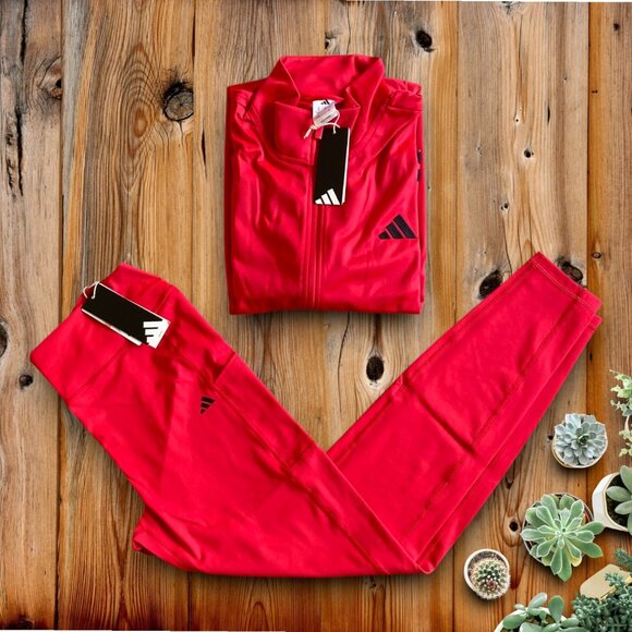 NWT 2 pc XL track jacket and leggings red black set womens bundle adidas - Picture 1 of 3